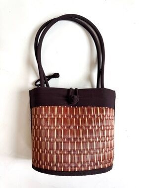 Baskets of Cambodia Tatami Curved Handbag Woven Reed Compact
